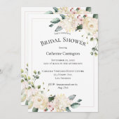 白エレガントフローラ水彩ブライダルシャワー 招待状 (正面/裏面)