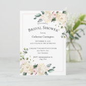 白エレガントフローラ水彩ブライダルシャワー 招待状 (スタンド正面)