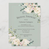 白エレガントフローラ水彩ブライダルシャワー 招待状 (正面/裏面)
