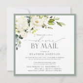 白エレガントフローラ水色ブライダルシャワーメール 招待状 (正面)