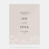 白エレガントフローラ結婚の名前 アクリルサイン (正面)