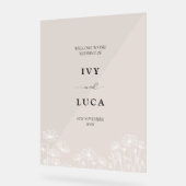 白エレガントフローラ結婚の名前 アクリルサイン (傾斜)