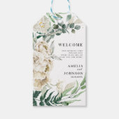 白エレガントフローラ結婚の歓迎 ギフトタグ (正面)