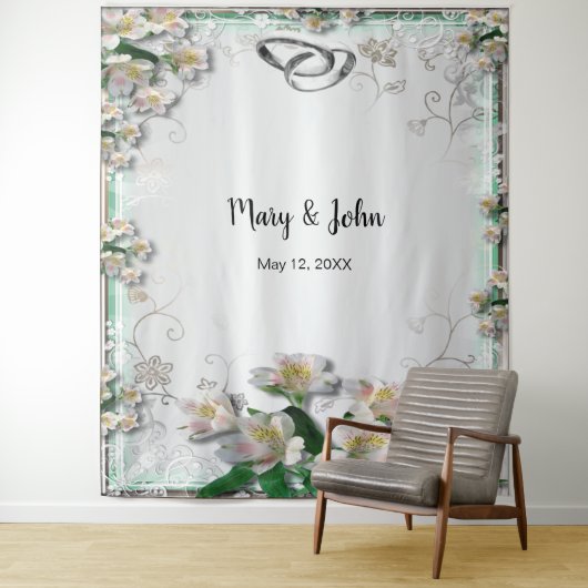 白エレガントフローラ結婚の背景 タペストリー (インサイチュ)