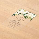 白エレガントフローラ結婚ズ アクリル招待状 (レイダウン)