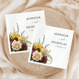 白エレガントフローラ結婚ズ スタンダードカクテルナプキン