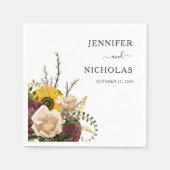 白エレガントフローラ結婚ズ スタンダードカクテルナプキン (正面)