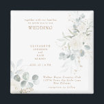 白エレガントフローラ結婚ズ マグネット<br><div class="desc">白色フローラ結婚式招待状磁石。スクエア.白フローラ。葉。エレガント.</div>