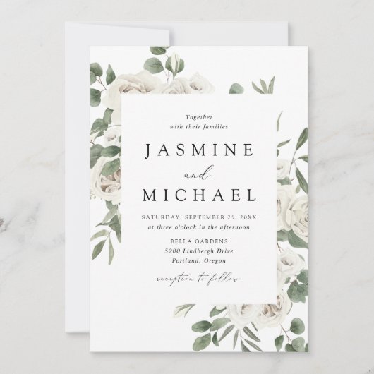 白エレガントフローラ結婚ズ 招待状 (正面)