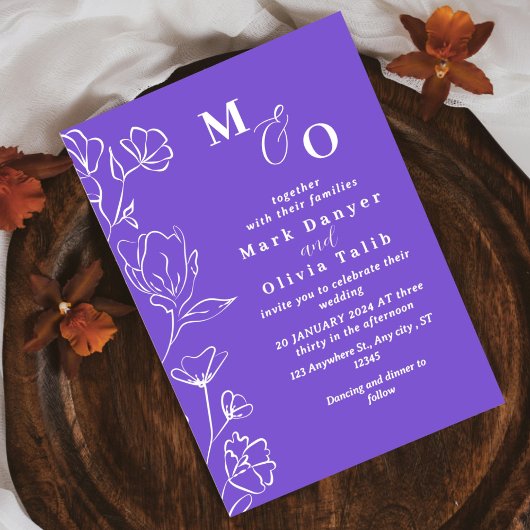 白エレガントフローラ結婚ズ 招待状