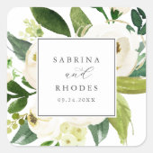 白エレガントフローラ結婚封筒用シール スクエアシール (正面)