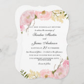 白エレガントフローラ結婚式の招待 招待状 (正面/裏面)