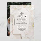 白エレガントフローラ結婚式招待状 | カスタマイズ 招待状 (正面/裏面)