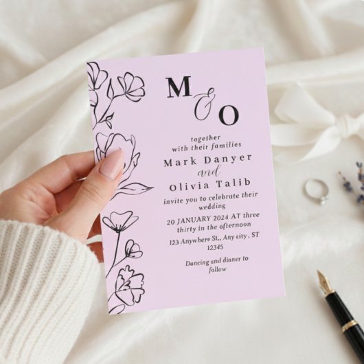 白エレガントフローラ結婚式招待状 招待状