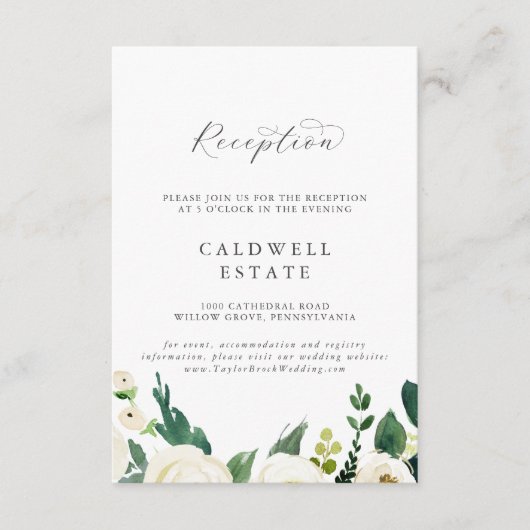 白エレガントフローラ結婚披露宴 エンクロージャーカード (正面)