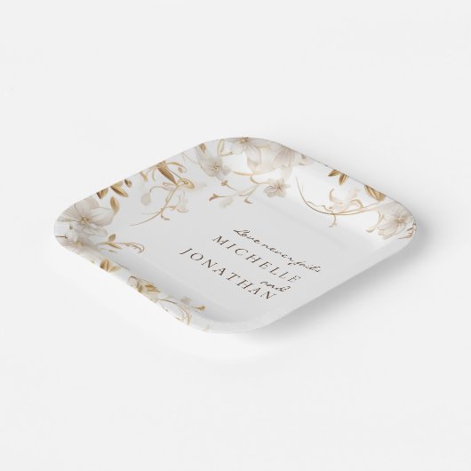 白エレガントフローラ聖句モダン結婚の ペーパープレート (傾斜あり)