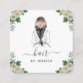 白エレガントフローラ花嫁ヘアスタイル編みQRコード スクエア名刺 (正面)