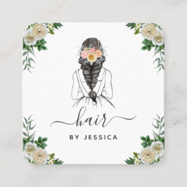 白エレガントフローラ花嫁ヘアスタイル編みQRコード スクエア名刺