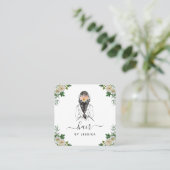 白エレガントフローラ花嫁ヘアスタイル編みQRコード スクエア名刺 (スタンド正面)