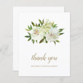 白エレガントフローラ葬儀予算サンキューカード (正面/裏面)
