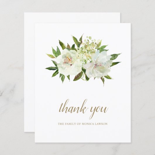 白エレガントフローラ葬儀予算サンキューカード (正面/裏面)