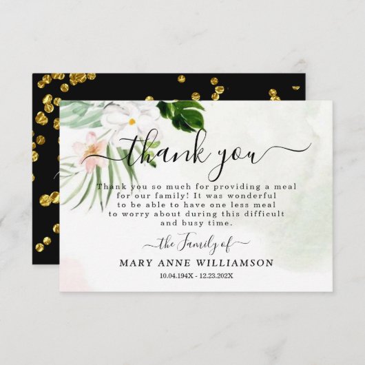 白エレガントフローラ葬儀食品サンキューカード サンキューカード (正面/裏面)