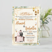 白エレガントフローラ金ゴールドイ結婚スラーム式 招待状 (スタンド正面)