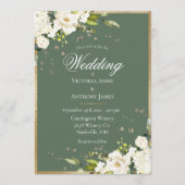 白エレガントフローラ金ゴールドグ結婚リーン 招待状 (正面)