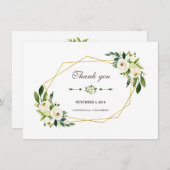 白エレガントフローラ金ゴールドフレ結婚ーム サンキューカード (正面/裏面)