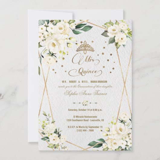 白エレガントフローラ金ゴールドミクインスキンセアニラ 招待状 (正面)