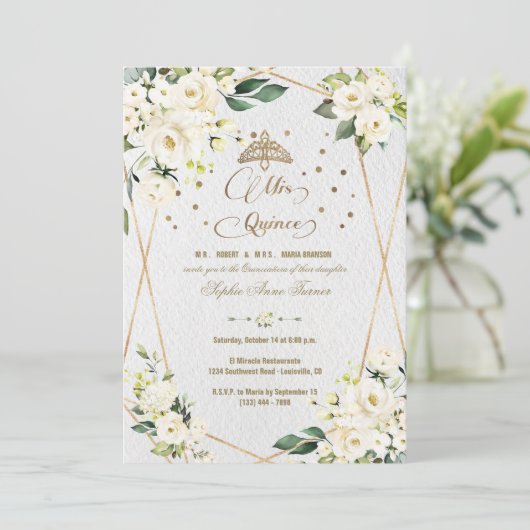 白エレガントフローラ金ゴールドミクインスキンセアニラ 招待状 (スタンド正面)