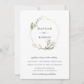 白エレガントフローラ金ゴールド幾何結婚フレーム 招待状 (正面)