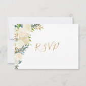 白エレガントフローラ金ゴールド結婚式 出欠カード (裏面)