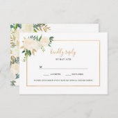 白エレガントフローラ金ゴールド結婚式 出欠カード (正面/裏面)