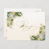 白エレガントフローラ金ゴールド結婚式RSVP招待状 ポストカード (正面/裏面)