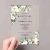 白エレガントフローラ金ゴールド縁どキンセアニラ アクリル招待状 (インサイチュ (ポータブル))