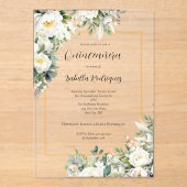 白エレガントフローラ金ゴールド縁どキンセアニラ アクリル招待状 (正面)