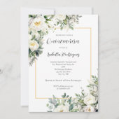 白エレガントフローラ金ゴールド縁どキンセアニラ 招待状 (正面)