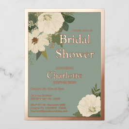 白エレガントフローラ開花ブライダルシャワーセージと 箔招待状