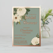 白エレガントフローラ開花ブライダルシャワーセージと 箔招待状 (立ち正面)