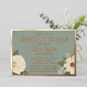 白エレガントフローラ開花ブライダルシャワーセージと 箔招待状 (立ち正面)