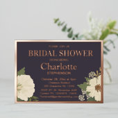 白エレガントフローラ開花ブライダルシャワー炭 箔招待状 (立ち正面)