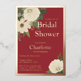 白エレガントフローラ開花ブライダルシャワー赤と 箔招待状