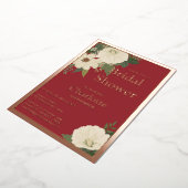 白エレガントフローラ開花ブライダルシャワー赤と 箔招待状 (回転した状態)