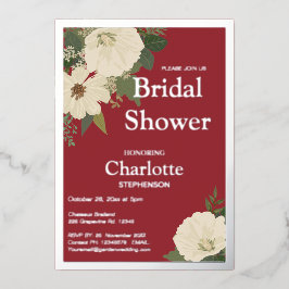 白エレガントフローラ開花ブライダルシャワー赤と 箔招待状