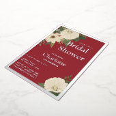 白エレガントフローラ開花ブライダルシャワー赤と 箔招待状 (回転した状態)