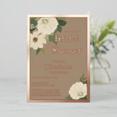 白エレガントフローラ開花ブライダルシャワー 箔招待状 (立ち正面)
