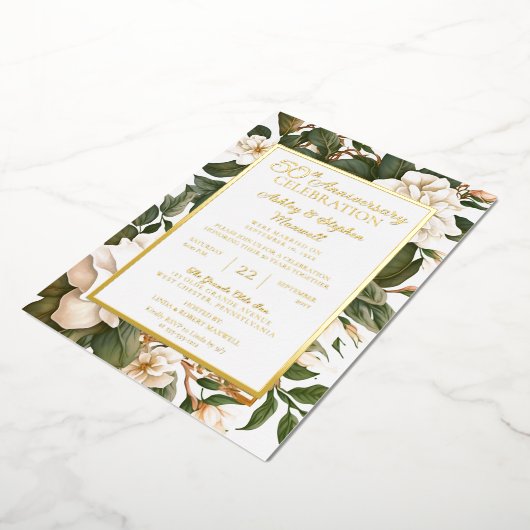 白エレガントフローラ50結婚周年 箔招待状 (回転した状態)