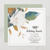 白エレガントフローラ90th誕生日パーティー 招待状 (正面/裏面)