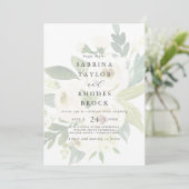 白エレガントフローラ |赤面ムーヴ色あせ結婚た 招待状 (スタンド正面)